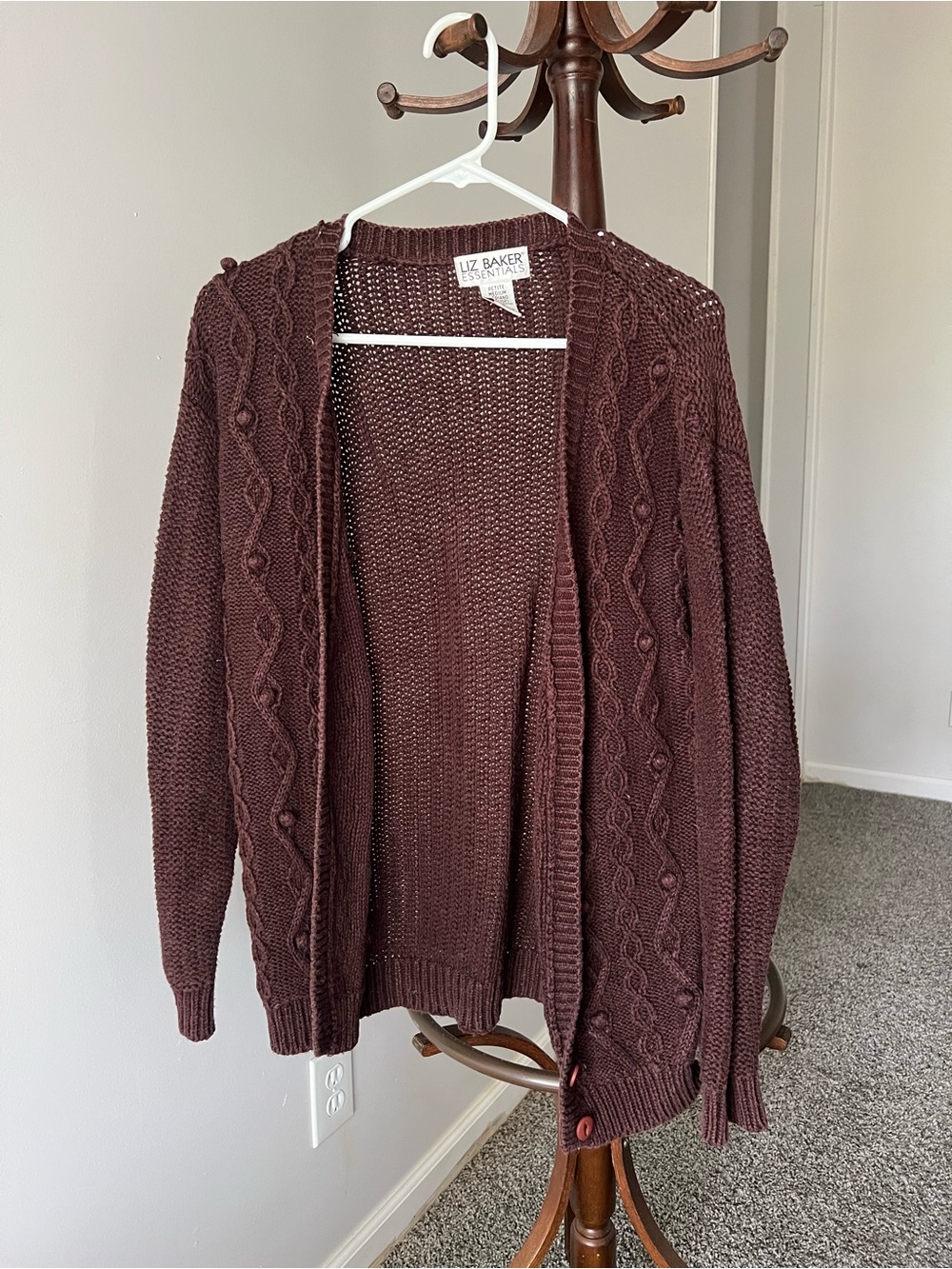Liz Baker Chocolate Cable Knit Open Cardigan